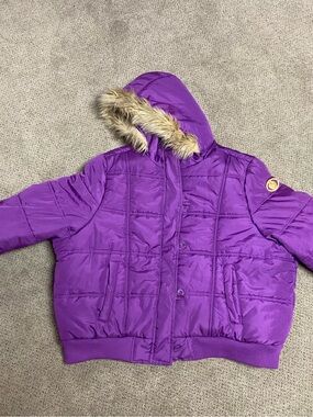 Y2K Apple Bottoms Purple Hooded Puffer with Faux-Fur Trim